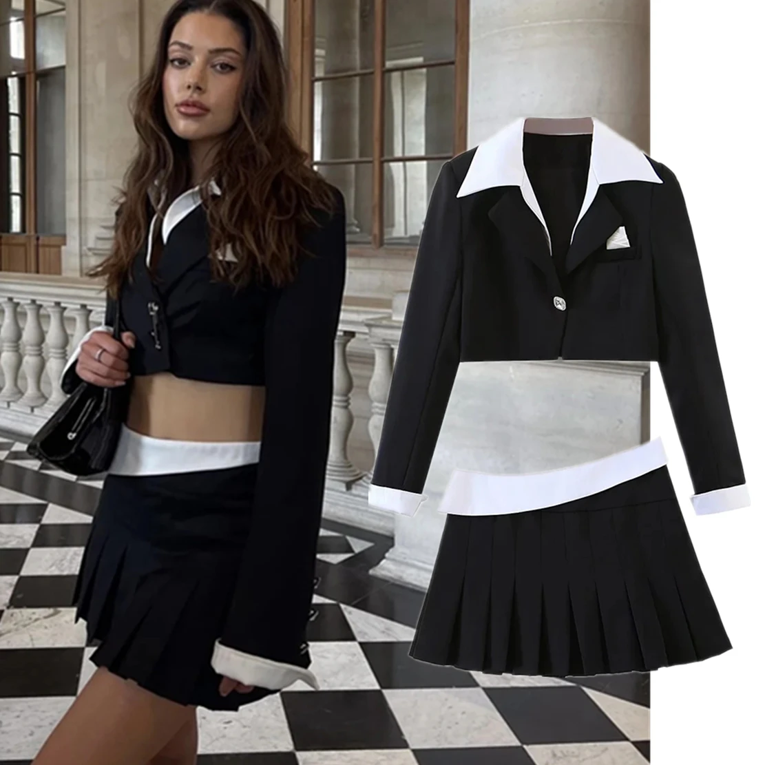 Maxdutti And Pleated A-line Sexy Mini Skirts Women High Street Ins Fashion Blogger Retro Contrast color Short Blazers Sets
Maxdutti And Pleated A-line Sexy Mini Skirts Women High Street Ins Fashion Blogger Retro Contrast color Short Blazers Sets