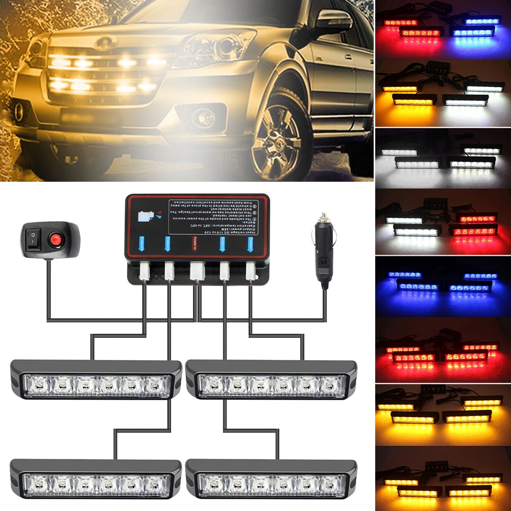 4*6LED Car Emergency Strobe Flashing Light 4 In 1 Car Trunk Warning Light Surface Grille Light Bar with On/Off Mode Switch
4*6LED Car Emergency Strobe Flashing Light 4 In 1 Car Trunk Warning Light Surface Grille Light Bar with On/Off Mode Switch