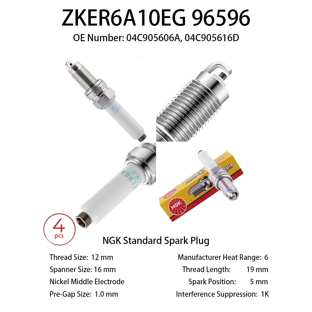 4 шт. оригинальная свеча зажигания NGK ZKER6A10EG подходит для SKODA Rapid 1,6 OE 04C905606 04C905616D и т. д.
4 шт. оригинальная свеча зажигания NGK ZKER6A10EG подходит для SKODA Rapid 1,6 OE 04C905606 04C905616D и т. д.