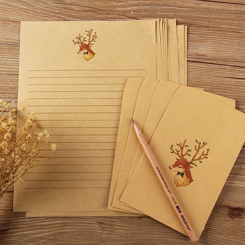 4 Style Elk Print B5 Vintage Kraft paper and Envelopes Writing Letter Stationery Romantic Creative Note craft Paper
4 Style Elk Print B5 Vintage Kraft paper and Envelopes Writing Letter Stationery Romantic Creative Note craft Paper