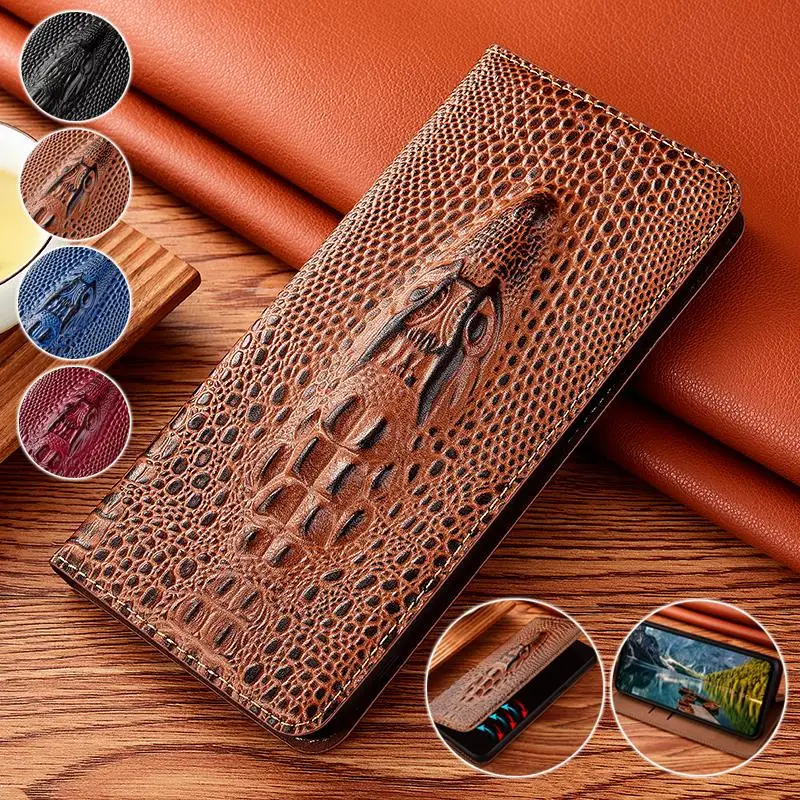 

Genuine Leather Alligator head Case for Huawei 50 60 70 80 Lite Pro SE GT 5G Smartphone Flip Funda wallet magnetic Cover