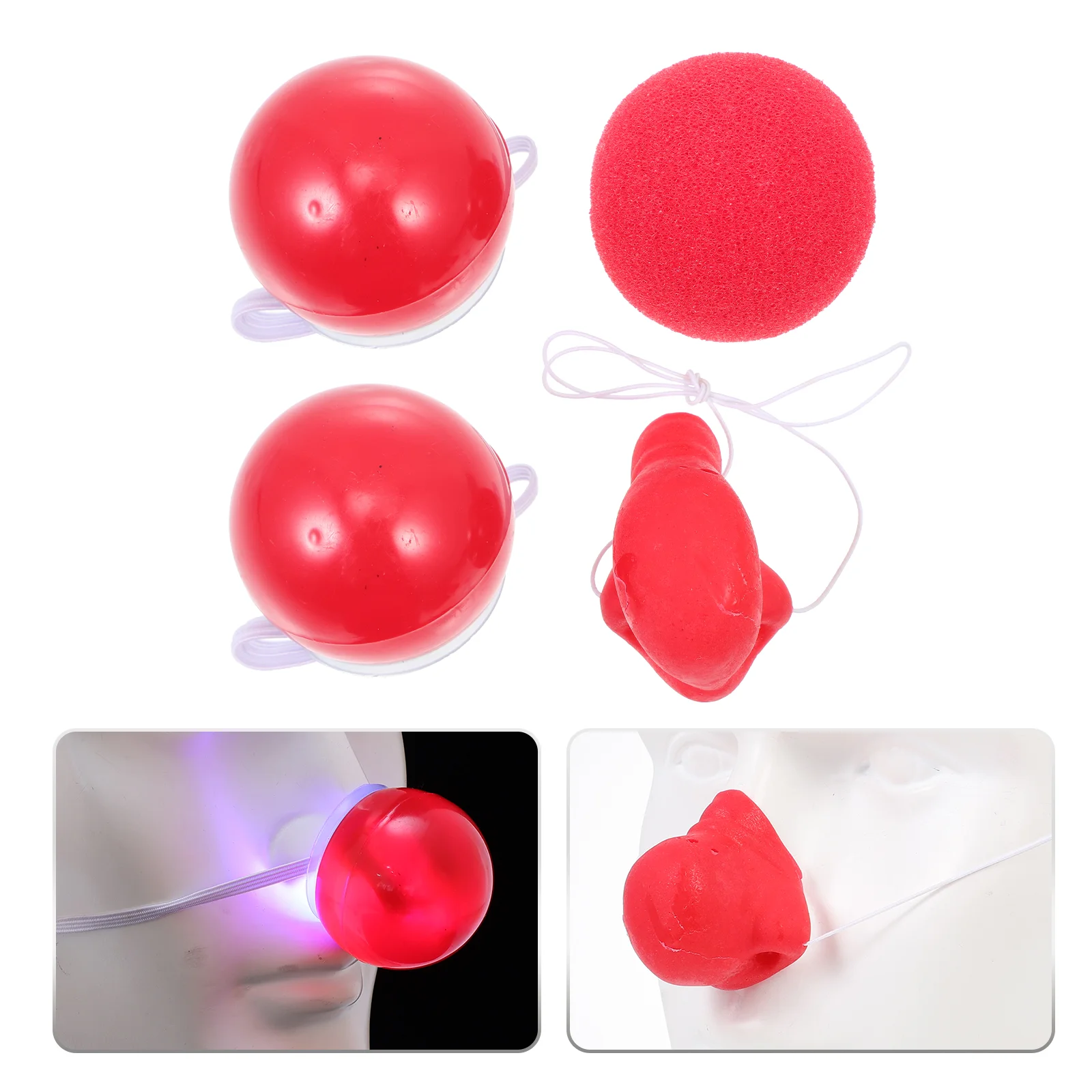 

Clown Noses Comedy Trick Props Halloween Masquerade Circus Props 1XSponge Clown Nose 1XRubber Nose 2X Glowing Clown Noses