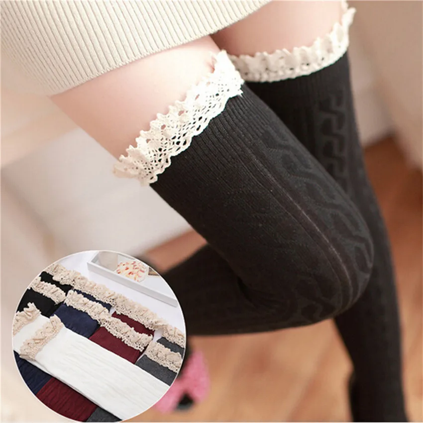 

New Autumn Winter Women Knee Socks High Quality Twist Girl Lace Over Knee Warm Tube Stocking Female Stocks