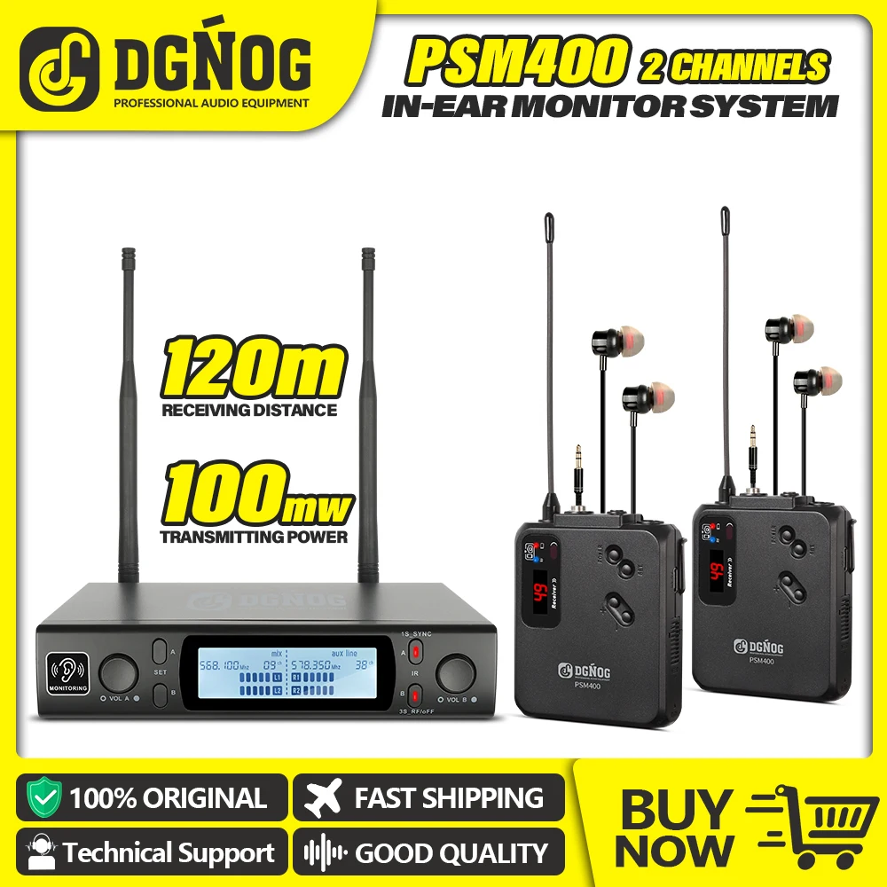 DGNOG PSM400 UHF 2 Channel Wireless In-Ear Monitor System Professional Mono Monitoring for Stage Performance Singer Studio
DGNOG PSM400 UHF 2 Channel Wireless In-Ear Monitor System Professional Mono Monitoring for Stage Performance Singer Studio