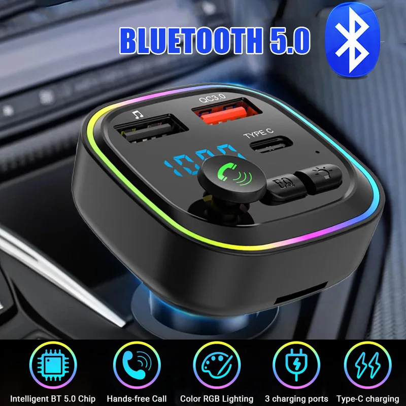 

Автомобильный громкой связи Bluetooth 5,0 FM-передатчик автомобильный комплект MP3 модулятор плеер двойной USB QC3.0 быстрое зарядное устройство с кра...