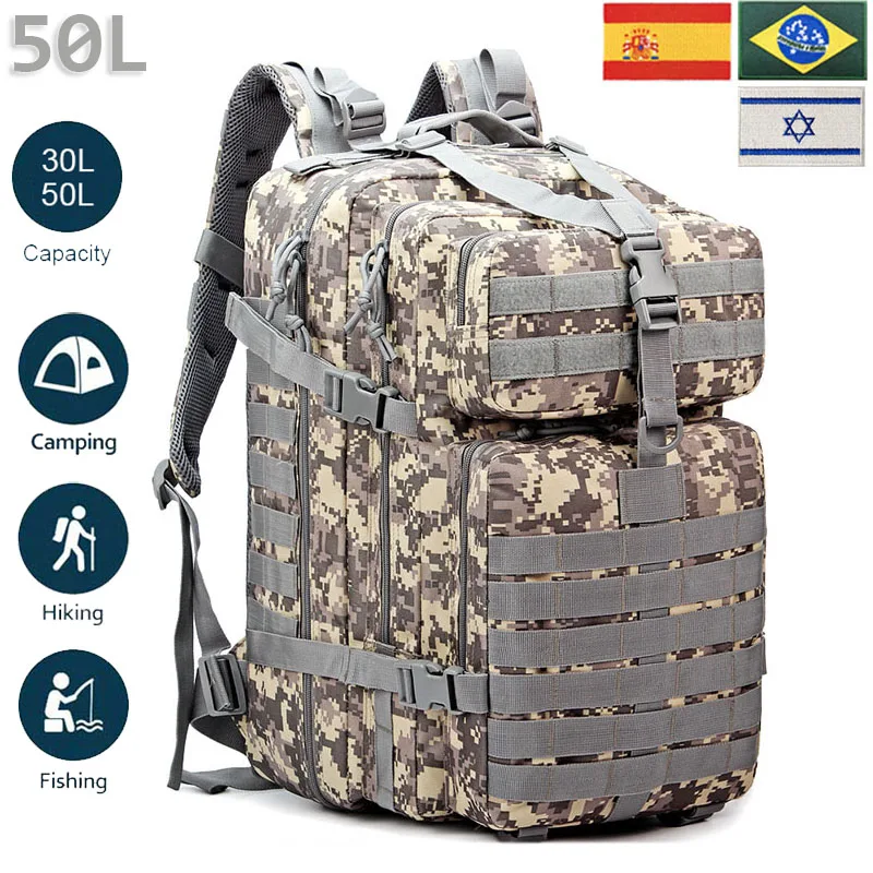 

Рюкзак военный тактический для мужчин и женщин, туристические рюкзаки 30 л/50 л, нейлоновые сумки 900D для походов и охоты на открытом воздухе, водонепроницаемый походный