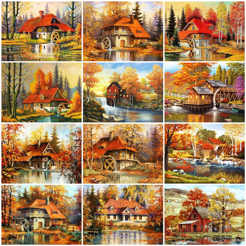 Декоративные картины Huacan, осенняя мозаика, вышивка крестиком, пейзаж, картины для дома 
Декоративные картины Huacan, осенняя мозаика, вышивка крестиком, пейзаж, картины для дома