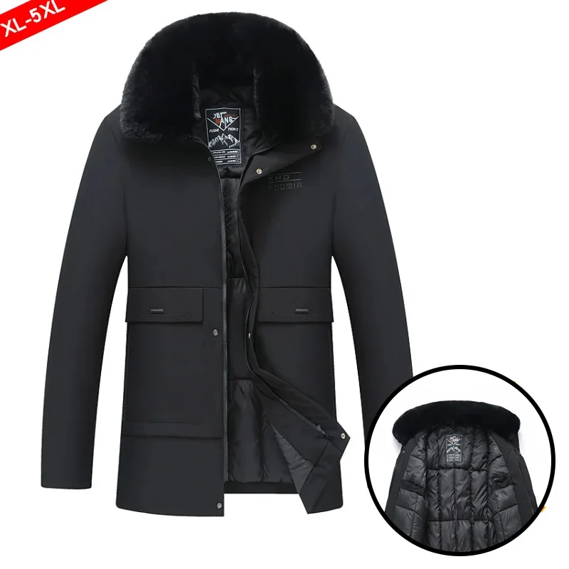 

5XL Middle-aged Cotton Jacket For Men Winter Thickened Warm Large Fur Collar Detachable Father's Men's Cotton-padded Clothing