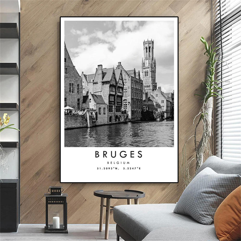 Modern Bruges Travel Print Belgium Bruges Poster Unique Wall Art Decor Black and White Coordinates Home Decor Canvas Painting
Modern Bruges Travel Print Belgium Bruges Poster Unique Wall Art Decor Black and White Coordinates Home Decor Canvas Painting
