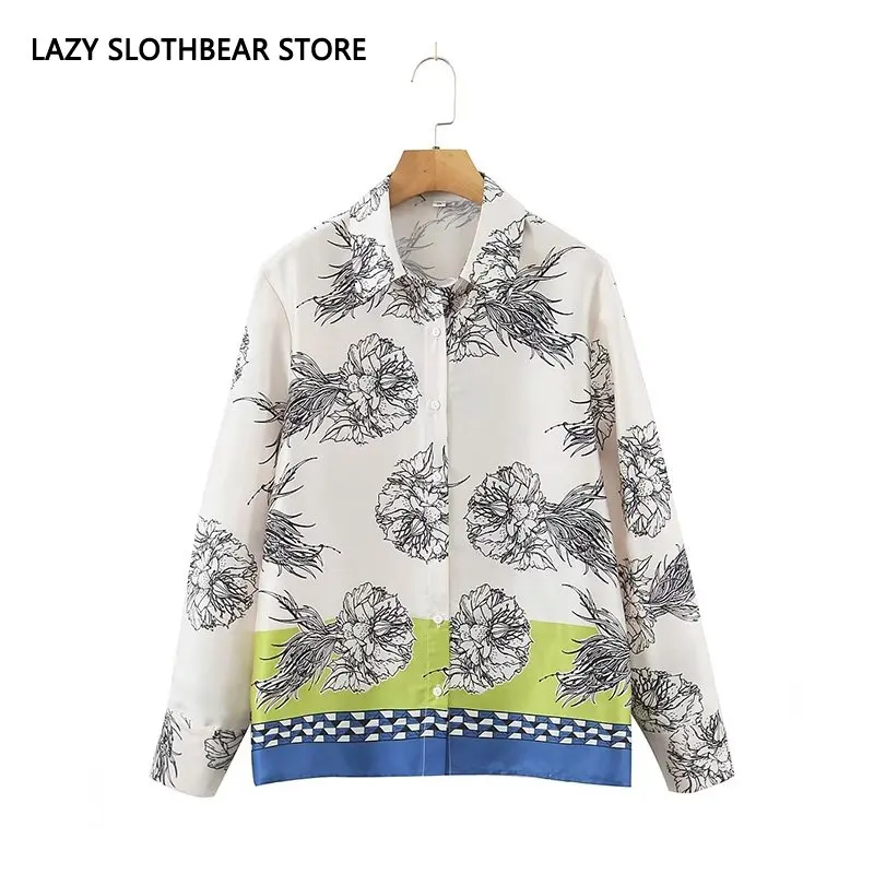 Повседневная Свободная блузка с этническим принтом, женские топы с длинным рукавом, Весенняя Офисная Женская рубашка с отложным воротником и цветочным принтом, уличная одежда 
Повседневная Свободная блузка с этническим принтом, женские топы с длинным рукавом, Весенняя Офисная Женская рубашка с отложным воротником и цветочным принтом, уличная одежда