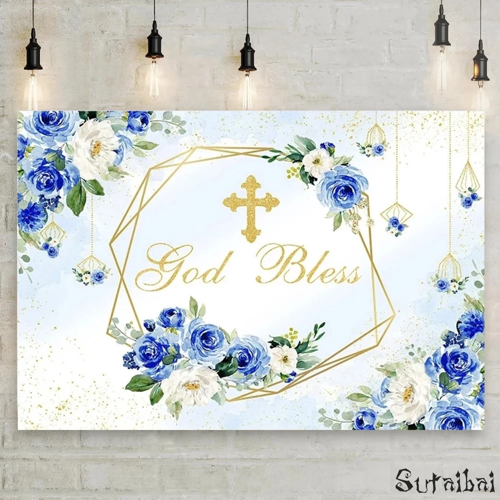 God Bless Baptism Backdrop First Holy Communion Christening Baby Shower Party Decoration Blue Floral Gold Christening Background
God Bless Baptism Backdrop First Holy Communion Christening Baby Shower Party Decoration Blue Floral Gold Christening Background