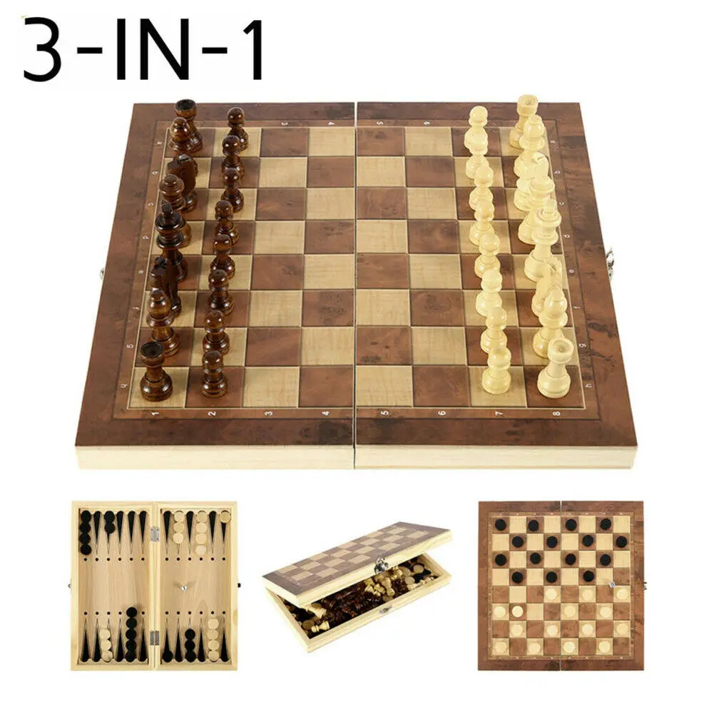 New 3 in 1 Folding Wooden Chess Backgammon Checkers Travel Games Chess Set Board Draughts Entertainment Portable Board Game
New 3 in 1 Folding Wooden Chess Backgammon Checkers Travel Games Chess Set Board Draughts Entertainment Portable Board Game