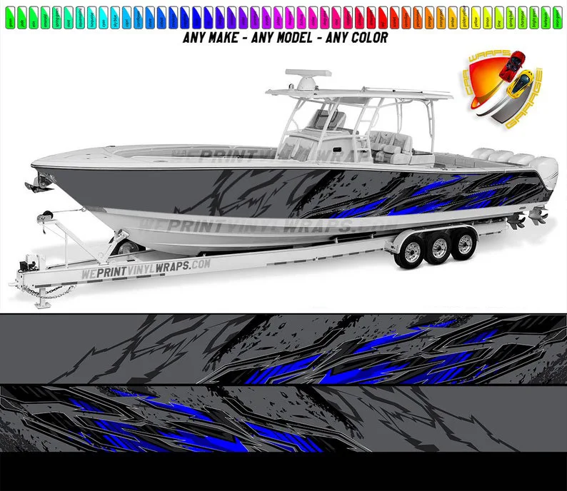 

Серые, синие и черные линии, Современная графическая Виниловая наклейка для лодки, рыбалки, окуня, Понтонной, спортивной консоли, лодки, воды