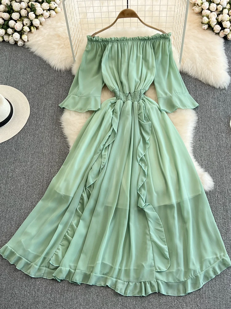 Women Sexy Dress Summer Off Shoulder Chiffon Slash Neck Ruffle A-Line Big Swing Beach Maix Robe Female New Vestido
Women Sexy Dress Summer Off Shoulder Chiffon Slash Neck Ruffle A-Line Big Swing Beach Maix Robe Female New Vestido