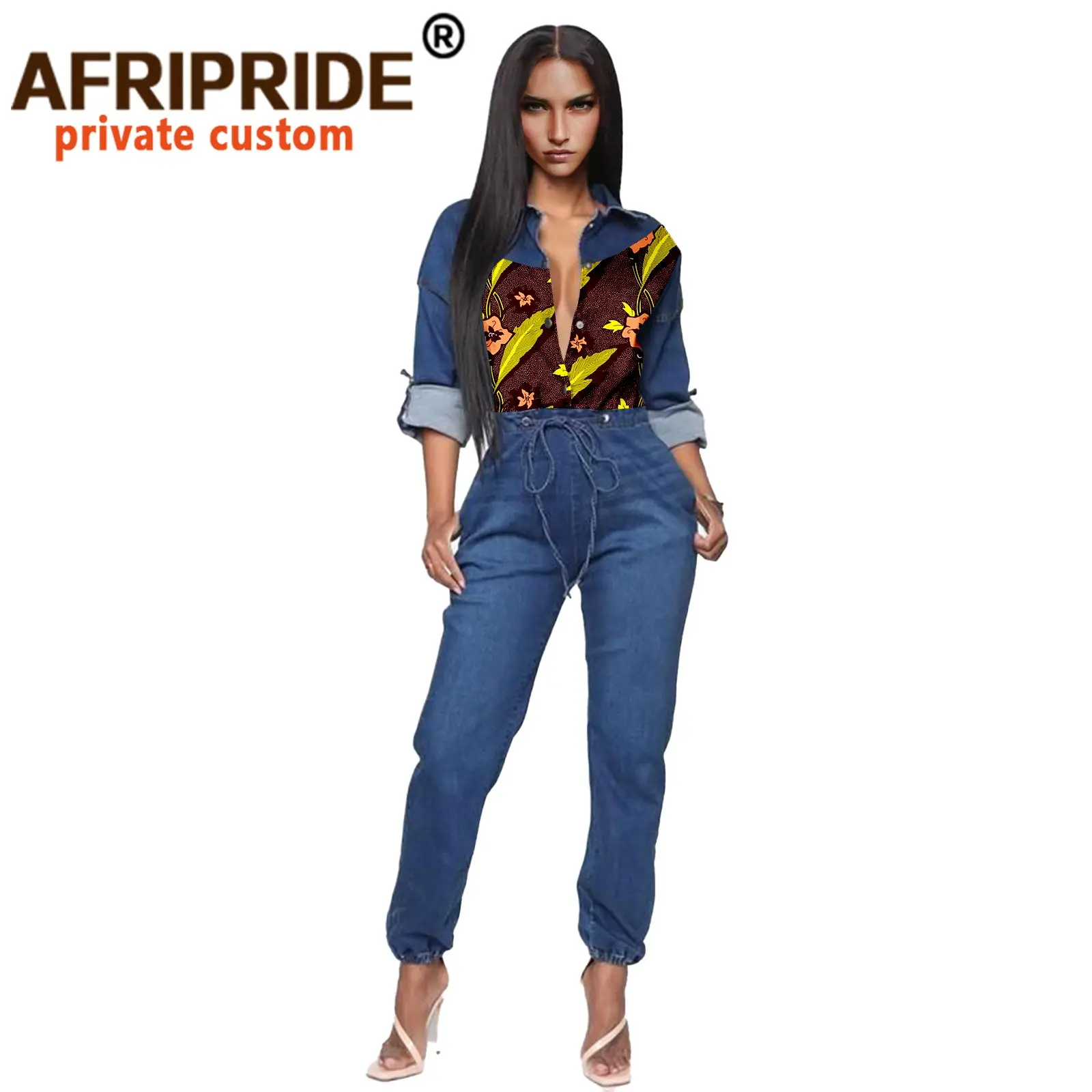 African Ankara Print Fabric+Denim Patchwork 2 Pieces Pants Set for Women&Girls Single Breasted Top+Slim Pants A2126001
African Ankara Print Fabric+Denim Patchwork 2 Pieces Pants Set for Women&Girls Single Breasted Top+Slim Pants A2126001