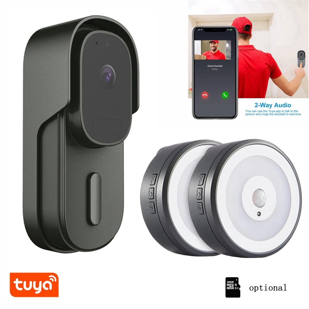 Умный Видеозвонок Tuya 1080P с аккумулятором проводной и беспроводной камерой 170 AC/DC |