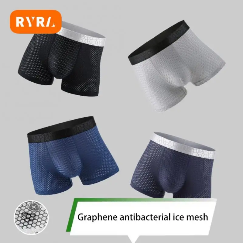 

L-5XL Men's Underwear Mesh Graphene Boxer Pantie Underpant Large Size Shorts Breathable Panties Mid-waist Cotton Boxershorts