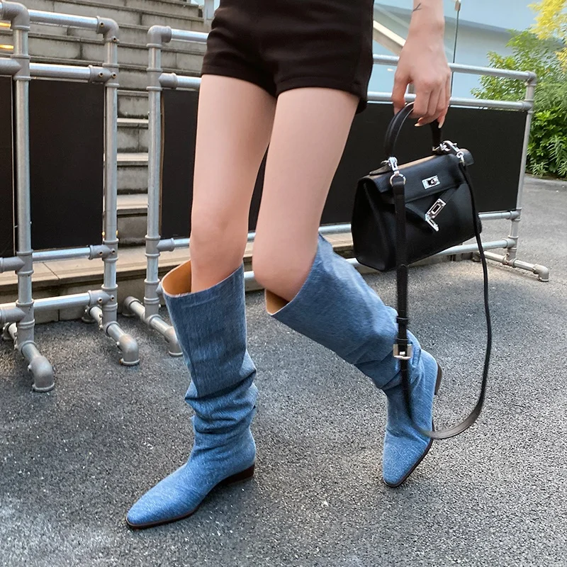 new brand designer pointed toe denim pile boots thick mid heel boots women's knee high slip on shoes for woman outdooor shoes
new brand designer pointed toe denim pile boots thick mid heel boots women's knee high slip on shoes for woman outdooor shoes