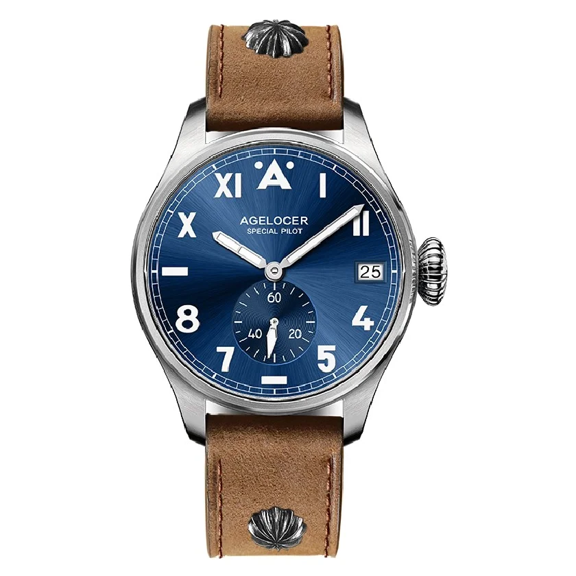 

AGELOCER Designer Mens Dress Watch Automatic Mechanical Calendar Men Watches Male Leather Blue Black Dial Simple Wrist Watches
