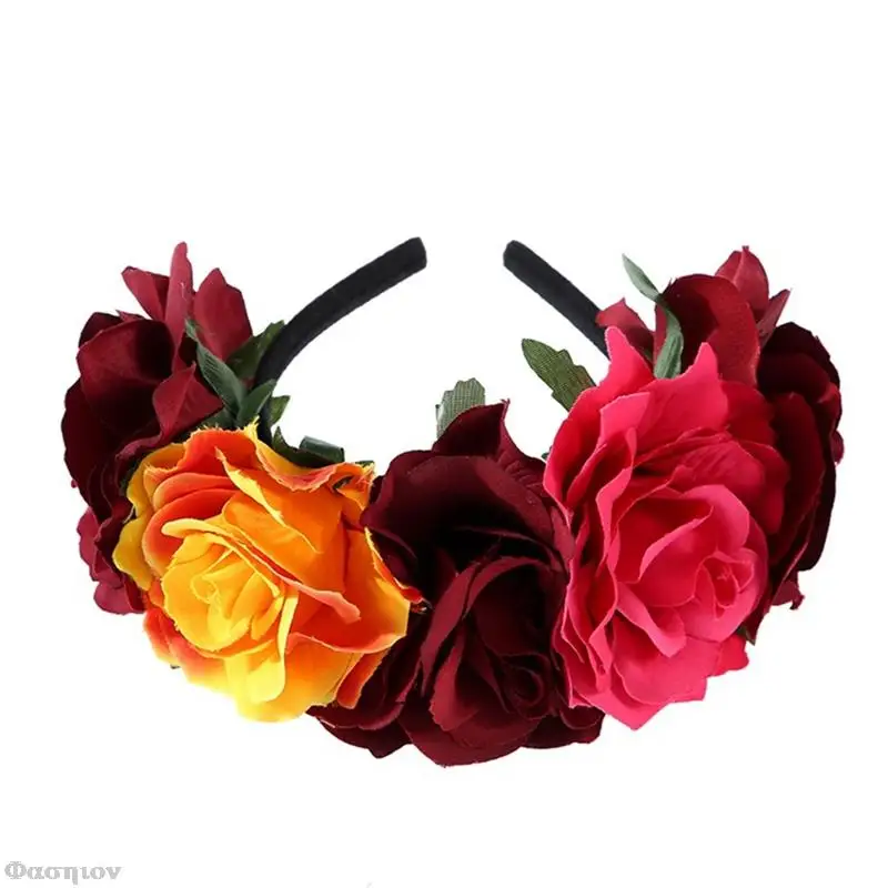 

Обруч для волос Женский, с искусственными цветами розы, корона, на День мертвых, искусственная тычинка Хэллоуина