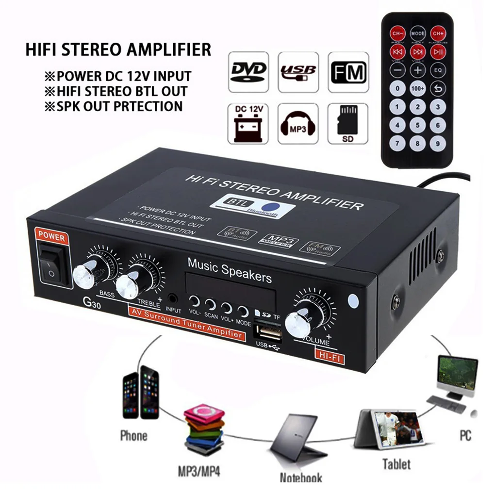 800W G30 Audio Amplifier Amplificador Digital Home Power Bluetooth Hifi Stereo Subwoofer Music Player With Remote Control EU/US
800W G30 Audio Amplifier Amplificador Digital Home Power Bluetooth Hifi Stereo Subwoofer Music Player With Remote Control EU/US