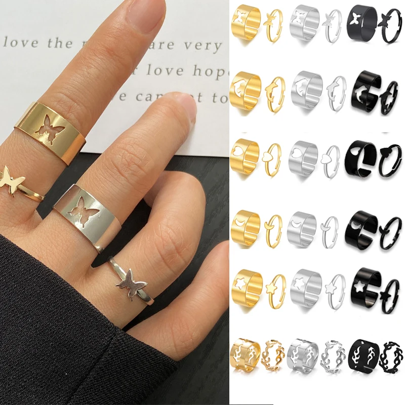 2023 Vintage Simple Animal Butterfly Star Moon Heart Flame Open Rings for Women Girls Gothic Jewelry Punk Black Couple Ring Set
2023 Vintage Simple Animal Butterfly Star Moon Heart Flame Open Rings for Women Girls Gothic Jewelry Punk Black Couple Ring Set