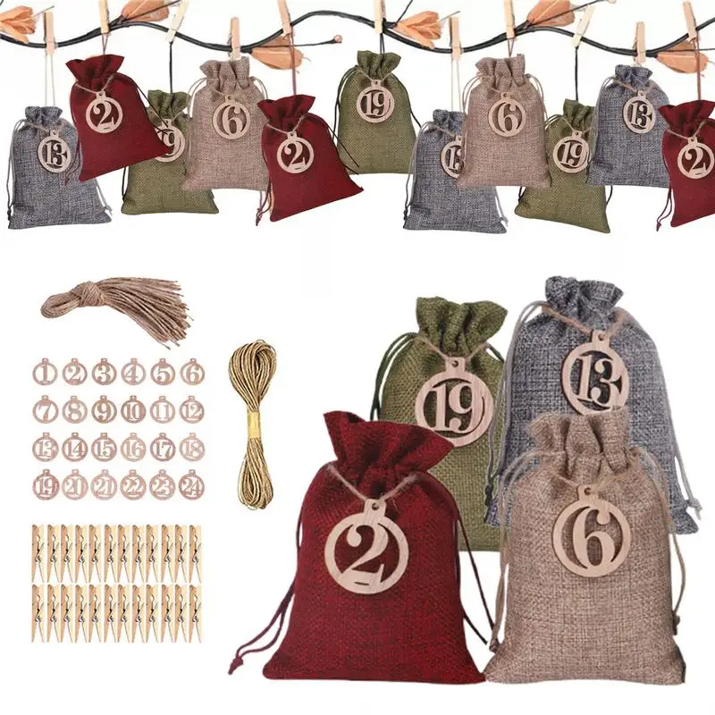 24 Days Of Advent Christmas Calendar Bags reusable burlap linen drawstring Eve Stocking baby first Drawstring Bag and Number
24 Days Of Advent Christmas Calendar Bags reusable burlap linen drawstring Eve Stocking baby first Drawstring Bag and Number