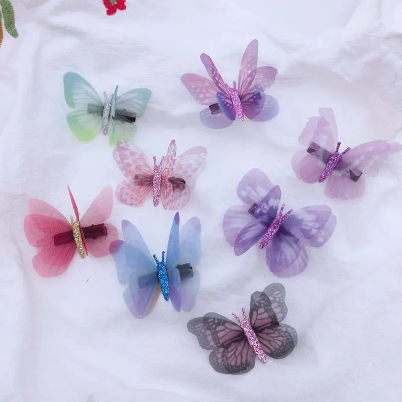 

Новинка, шифоновая заколка для волос с мультяшным Рисунком бабочки для девочек, красочные прозрачные заколки с крыльями, блестящие заколки ...