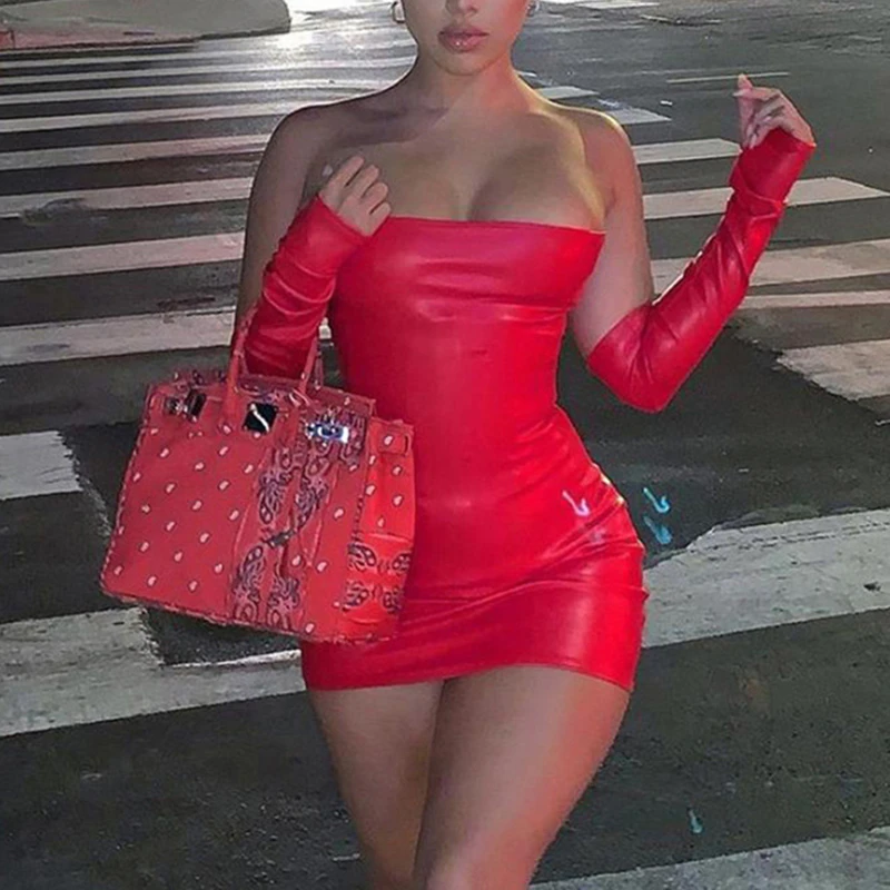 Pu Leather Party Dress With Gloves Women'S Backless Sexy Low Cut Clubwear Skinny 2022 Black Bodycon Mini Dresses Female New
Pu Leather Party Dress With Gloves Women'S Backless Sexy Low Cut Clubwear Skinny 2022 Black Bodycon Mini Dresses Female New