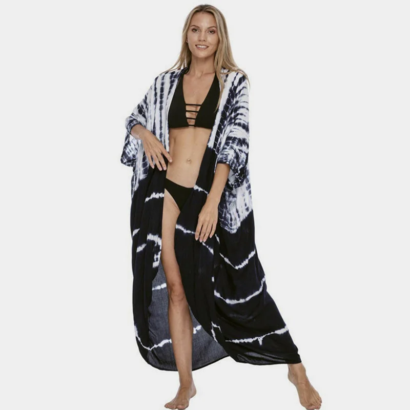 Fashion Tie-dye Kimono Cardigan Women Summer Print Loose Elegant Belted Bohemian Long Dress Cotton Beach Wear Swimsuit Cover Ups 
Fashion Tie-dye Kimono Cardigan Women Summer Print Loose Elegant Belted Bohemian Long Dress Cotton Beach Wear Swimsuit Cover Ups