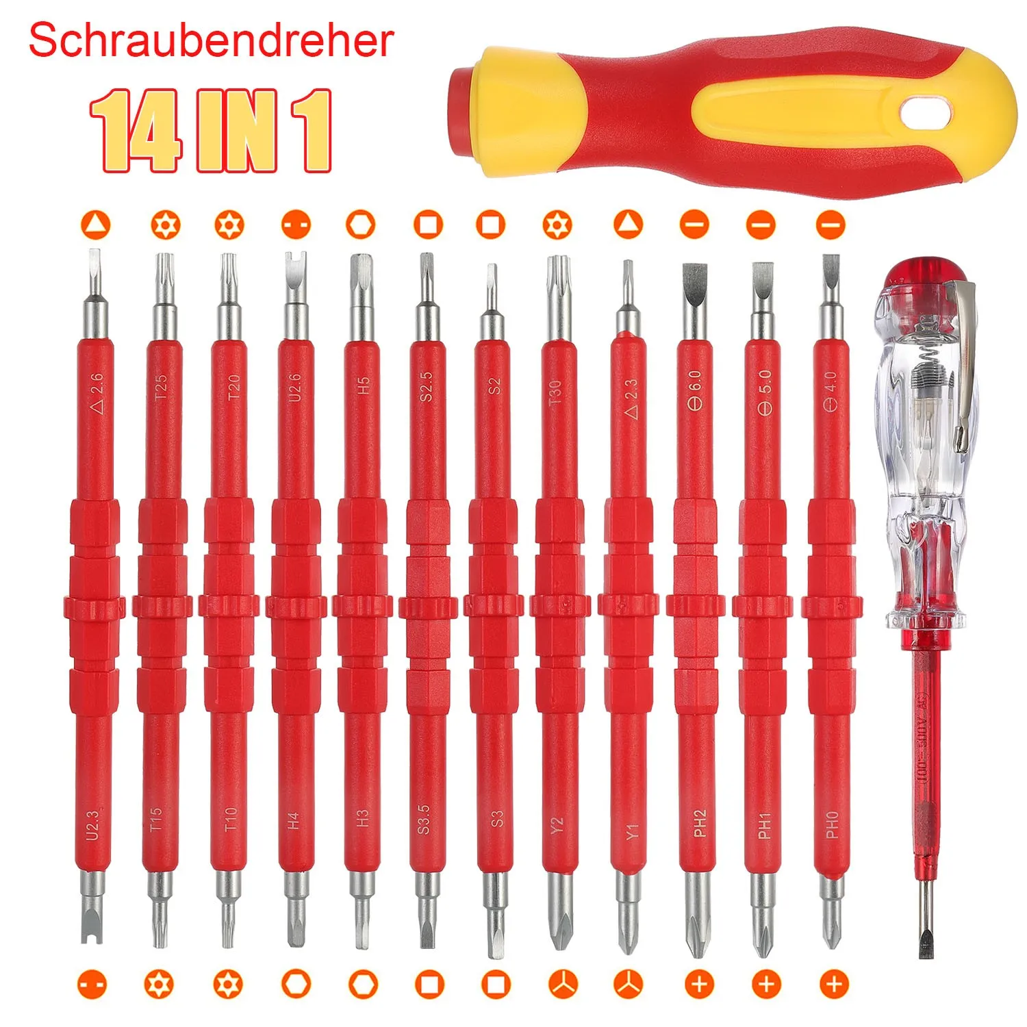14 In1 Magnetic Screwdriver Bit Handle Set Insulated Screwdriver Kit Flat/cross PH/Y/H Head For Repairing Hand Manual Tools
14 In1 Magnetic Screwdriver Bit Handle Set Insulated Screwdriver Kit Flat/cross PH/Y/H Head For Repairing Hand Manual Tools