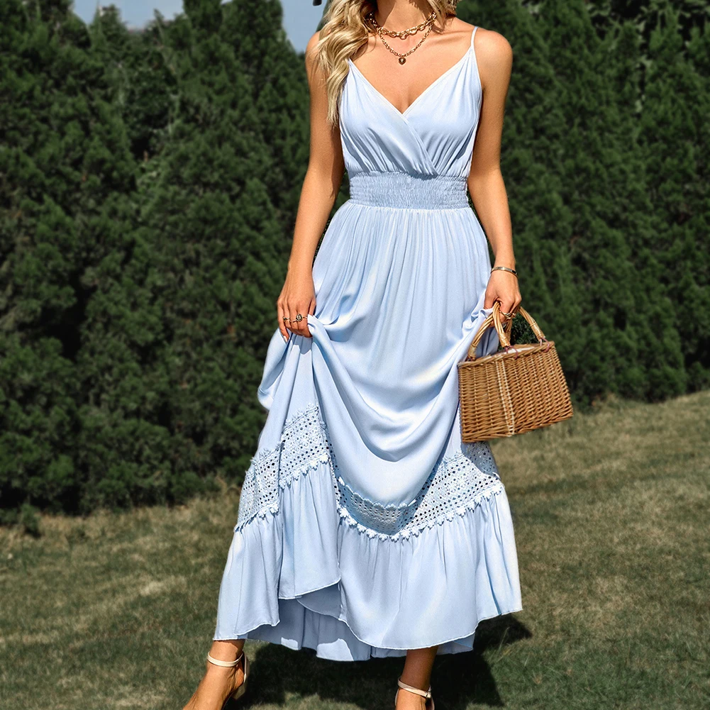 Party Dresses For Women Casual Solid Holiday Sexy Pleated Waist V-Neck Sling Dress Spaghetti Strap Summer Retro Long Dresses
Party Dresses For Women Casual Solid Holiday Sexy Pleated Waist V-Neck Sling Dress Spaghetti Strap Summer Retro Long Dresses