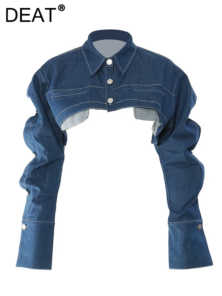 Женская джинсовая куртка DEAT, однобортная приталенная куртка синего цвета с отложным воротником и рукавами-воланами, модель 17A8858 на лето, 2023
Женская джинсовая куртка DEAT, однобортная приталенная куртка синего цвета с отложным воротником и рукавами-воланами, модель 17A8858 на лето, 2023