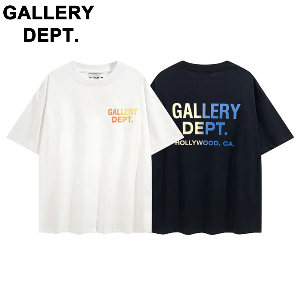 

Summer GALLERY DEPT classic letters slogan LOGO gradient print round neck men and women casual short-sleeved T-shirt