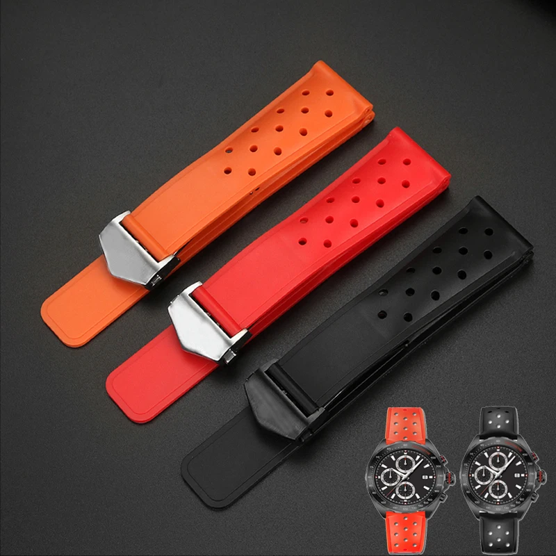 

Breathable Silicone Watchband For TAG Heuer F1 CAZ201 WAZ2113 CAZ1010 Watch Strap Soft Rubber Bracelet And Folding clasp 22mm