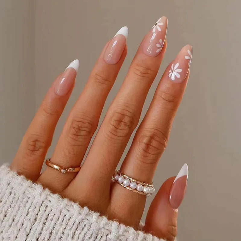 24pcs Stick On Nails French Nail Tips with Flower Design Almond Press On Nails False Nails Full Cover Fake Nail Detachable
24pcs Stick On Nails French Nail Tips with Flower Design Almond Press On Nails False Nails Full Cover Fake Nail Detachable