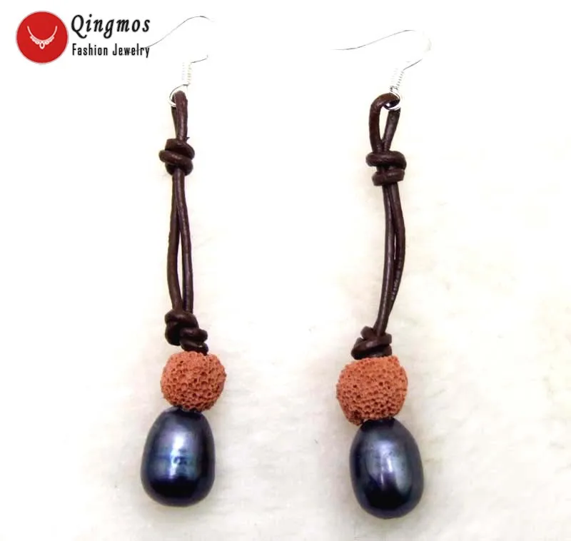 Qingmos 10-11mm Drop Natural Freshwater Black Pearl Earring for Women with Purple Lava Rock Dangle Earring Leather Cord Earring
Qingmos 10-11mm Drop Natural Freshwater Black Pearl Earring for Women with Purple Lava Rock Dangle Earring Leather Cord Earring
