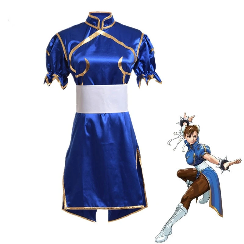 Cosplay Games Chun Li Costume Halloween dress up Party Sutorito Faita Blue Cheongsam Dress Belt Headgear for Women Girls Clothes
Cosplay Games Chun Li Costume Halloween dress up Party Sutorito Faita Blue Cheongsam Dress Belt Headgear for Women Girls Clothes