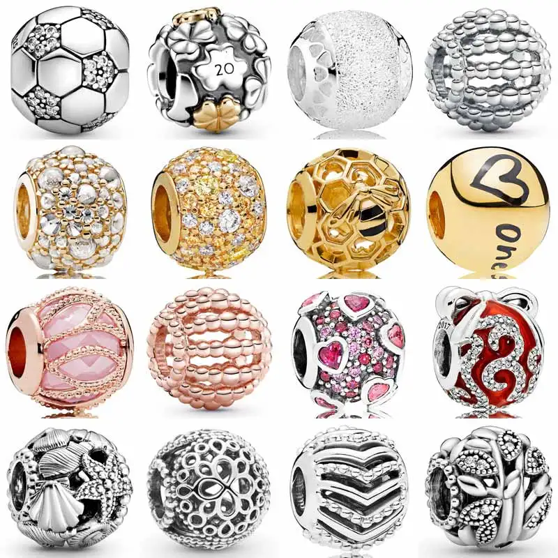 

Sparkling Football Shells & Hearts Shine Honeybee Charm 925 Sterling Silver Beads Fit Bracelet DIY Jewelry