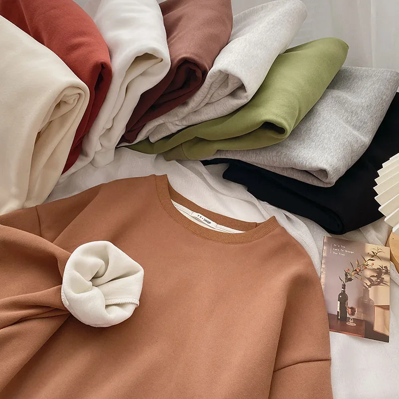 Sweatshirts Female Cashmere Thickened Autumn Winter 2022 New Korean Fashion Basic Pure Color Loose Student White Sweatshirt
Sweatshirts Female Cashmere Thickened Autumn Winter 2022 New Korean Fashion Basic Pure Color Loose Student White Sweatshirt
