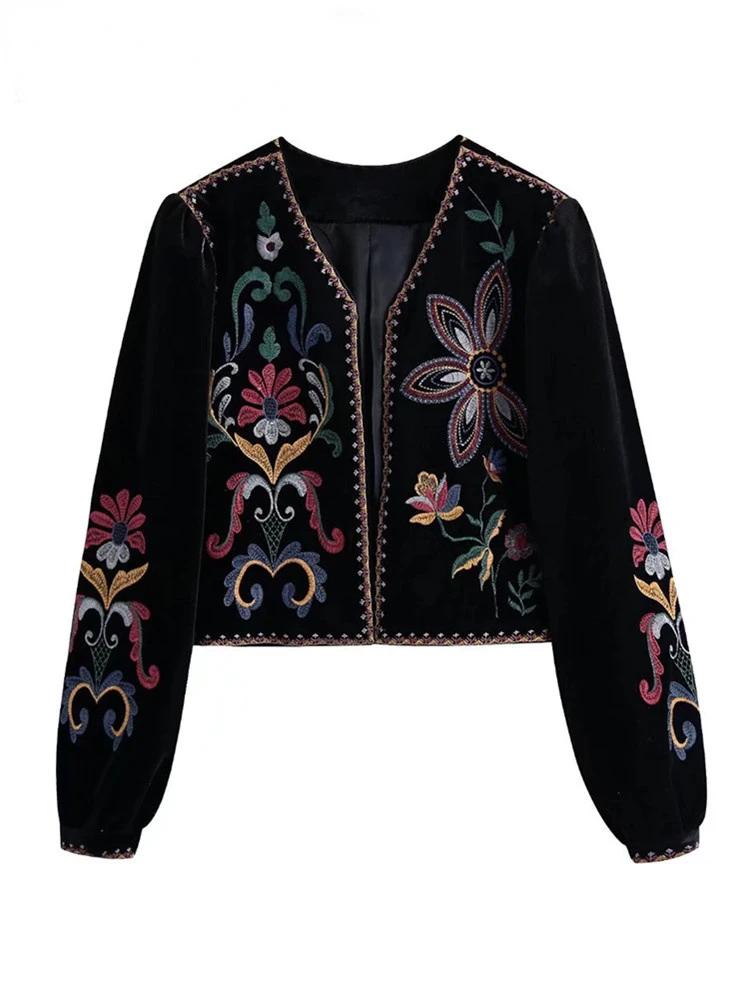 TRAF Women Summer Vintage Flower Embroidery National Style Short Coat Ladies Retro Open Stitching Casual Velvet Jacket Tops
TRAF Women Summer Vintage Flower Embroidery National Style Short Coat Ladies Retro Open Stitching Casual Velvet Jacket Tops