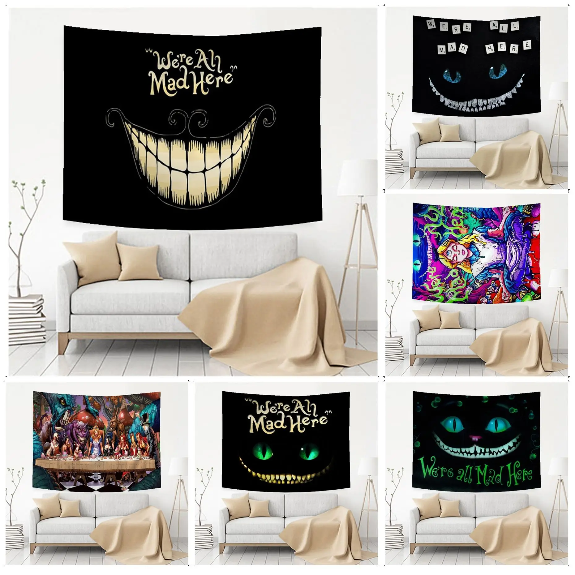

Disney Alice In Wonderland We' Re All Mad Here Cartoon Tapestry Japanese Wall Tapestry Anime Wall Art Decor
