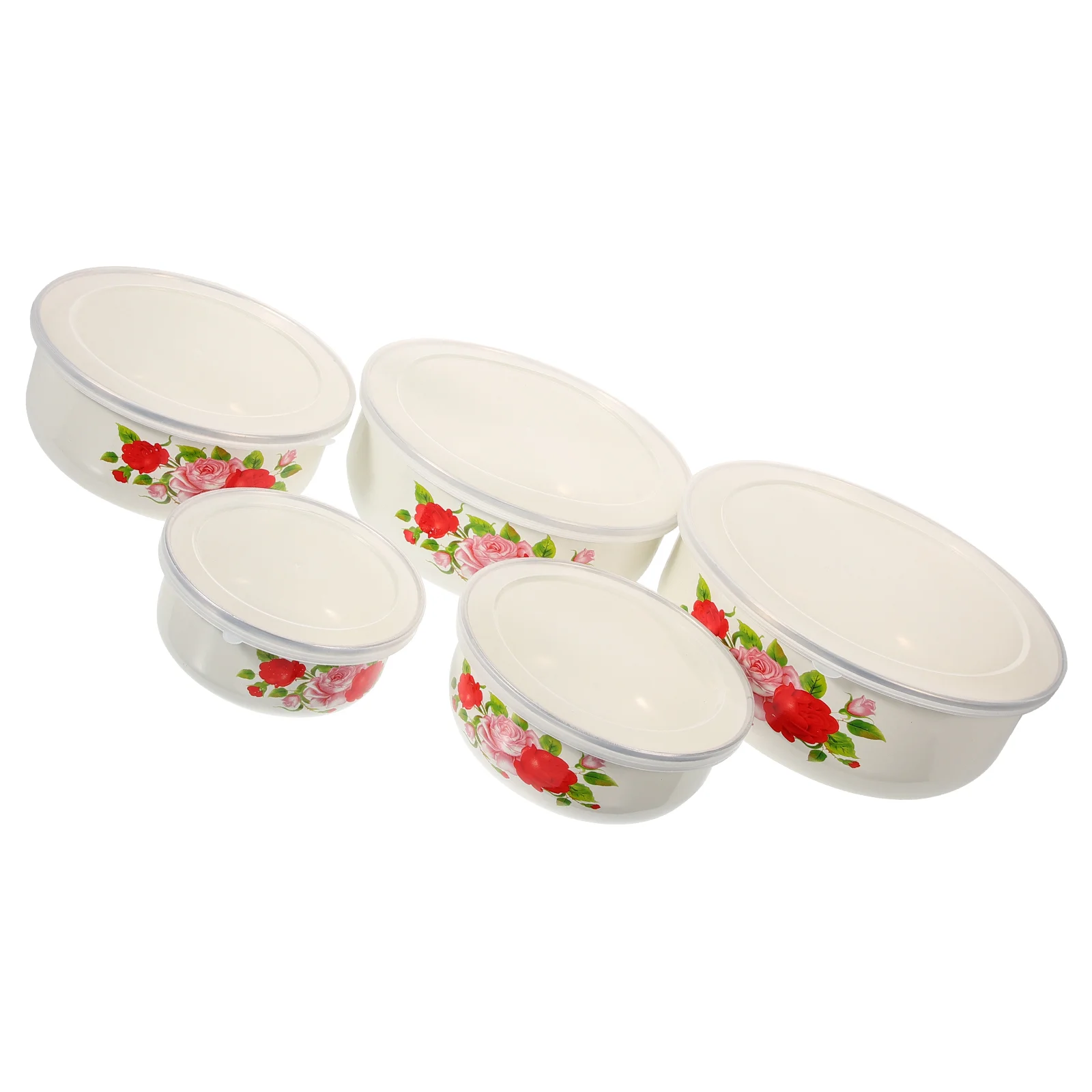

5 Pcs Enamel Covered Bowl Food Deepen Soup Baby Container Enamelware Containers Lids Metal Mixing Bowls Serving