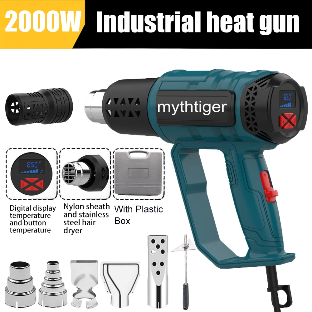 LCD Display Heat Gun With Plastic Box 2000w Hot Air Gun Tool Handheld Electrical Heat Air Machine with 2-temp Settings 4 Nozzles
LCD Display Heat Gun With Plastic Box 2000w Hot Air Gun Tool Handheld Electrical Heat Air Machine with 2-temp Settings 4 Nozzles
