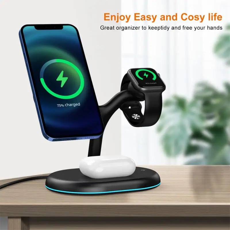 

10W Qi Fast Wireless Charger Stand For IPhone 11 12 X 8 Apple Watch 3 In 1 Foldable Charging Dock Station For Airpods Pro IWatch