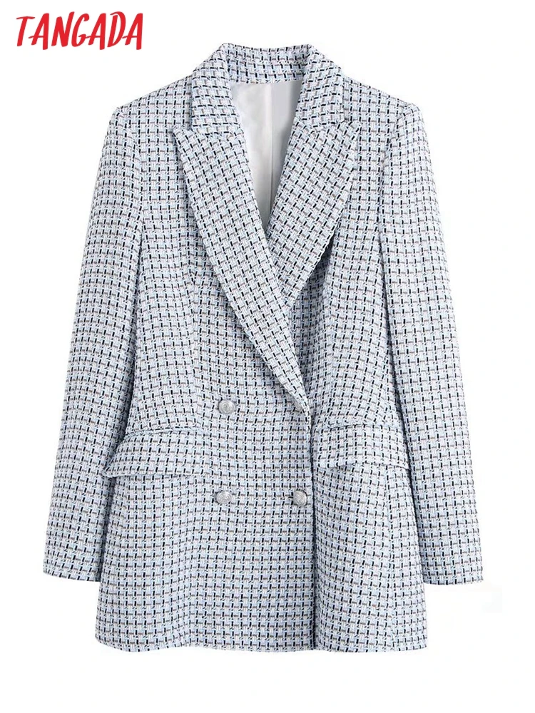 Tangada Women Fashion Tweed Double Breasted Work Blazer Coat Vintage Long Sleeve Elegant Female Outerwear BE314 
Tangada Women Fashion Tweed Double Breasted Work Blazer Coat Vintage Long Sleeve Elegant Female Outerwear BE314