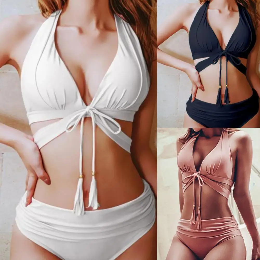 2Pcs/Set Halter Swimsuit Split Type No Underwire Solid Color Bikini Set for Beach
2Pcs/Set Halter Swimsuit Split Type No Underwire Solid Color Bikini Set for Beach