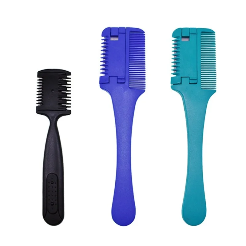 

Hair Cutting Comb Black Handle Hair Brushes with Razor Blades Barber Scissors Hair Salon Thinning Hairdressing DIY Styling Tools