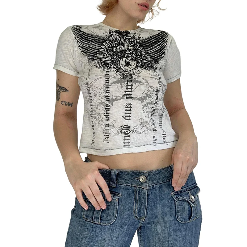 Vintage Graphic Printed Top Short Sleeve y2k O-Neck Slim Basic Hip Hop Gothic Crop Tops Women Summer Tee Short Shirts
Vintage Graphic Printed Top Short Sleeve y2k O-Neck Slim Basic Hip Hop Gothic Crop Tops Women Summer Tee Short Shirts