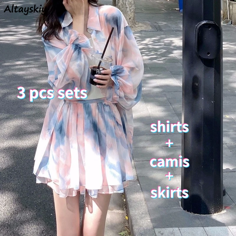 Sets Women Summer Tie Dye Holiday Print Loose College Trendy Street Cozy Popular Hot Ins Sun-proof Shirts Skirts Camis 3 Pcs New
Sets Women Summer Tie Dye Holiday Print Loose College Trendy Street Cozy Popular Hot Ins Sun-proof Shirts Skirts Camis 3 Pcs New